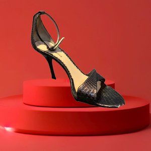 Giorgio Armani Snake Print Leather Open Toe Thin Heeled Sandals